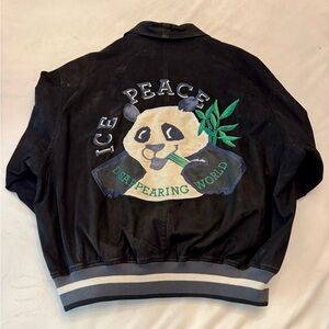 VTG! ICEBERG Ice Peace Panda Bomber Pelle Leather w/ Panda Embroidery, sz XL